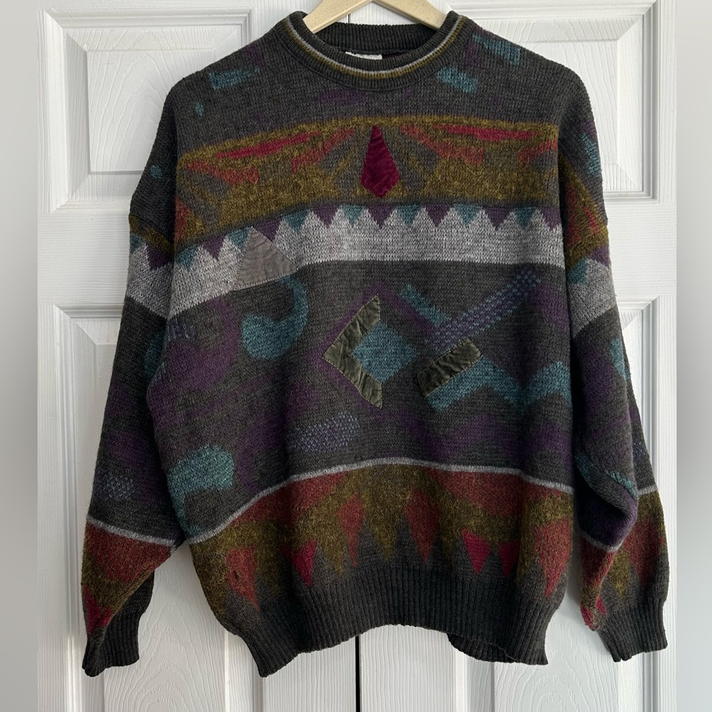 ANGELO LITRICO vintage Mens Crew Neck  Sweater L  52/54 Grey Geometric Design